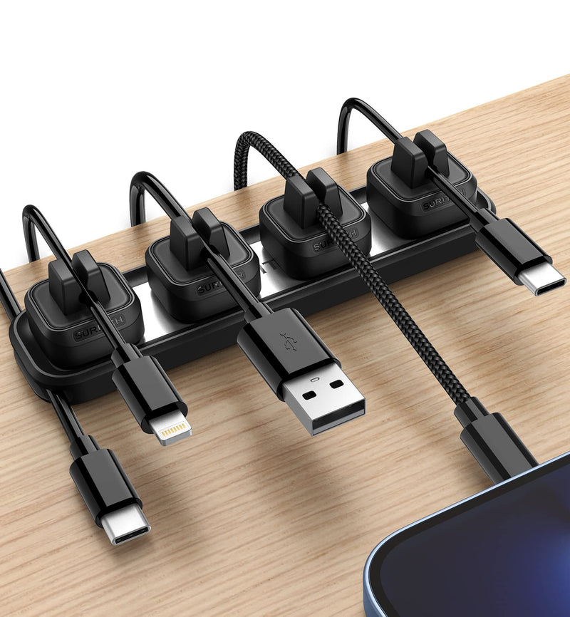  [AUSTRALIA] - SURITCH Cord Organizer Cable Management Magnetic Adhesive 4 Clips Holder for USB Cables Under Desk Wire Keeper for Home Office Car, Black