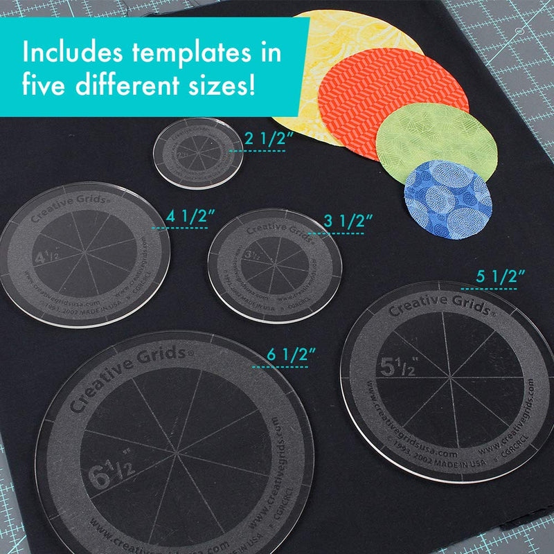  [AUSTRALIA] - Creative Grids Quilt Ruler Circles (5 Discs with Grips) Quilt Ruler - CGRCRCL