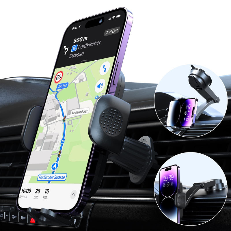  [AUSTRALIA] - ORNARTO Car Phone Holder Mount 3 in 1 Phone Mount for Car Dashboard Windshield Air Vent,Strong Suction Car Cell Phone Holder Anti-Shake Phone Mount Compatible with All iPhone Smartphones Black