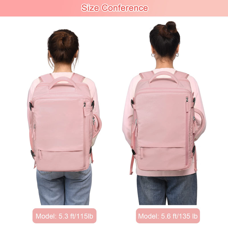  [AUSTRALIA] - Sinaliy Large Travel Backpack for Women, 40L Carry On Backpack, 17 Inch Laptop Backpack, Waterproof Backpack, College Bookbag, Laptop Backpack, Backpack for Women, as Person Item Flight Approved Pink