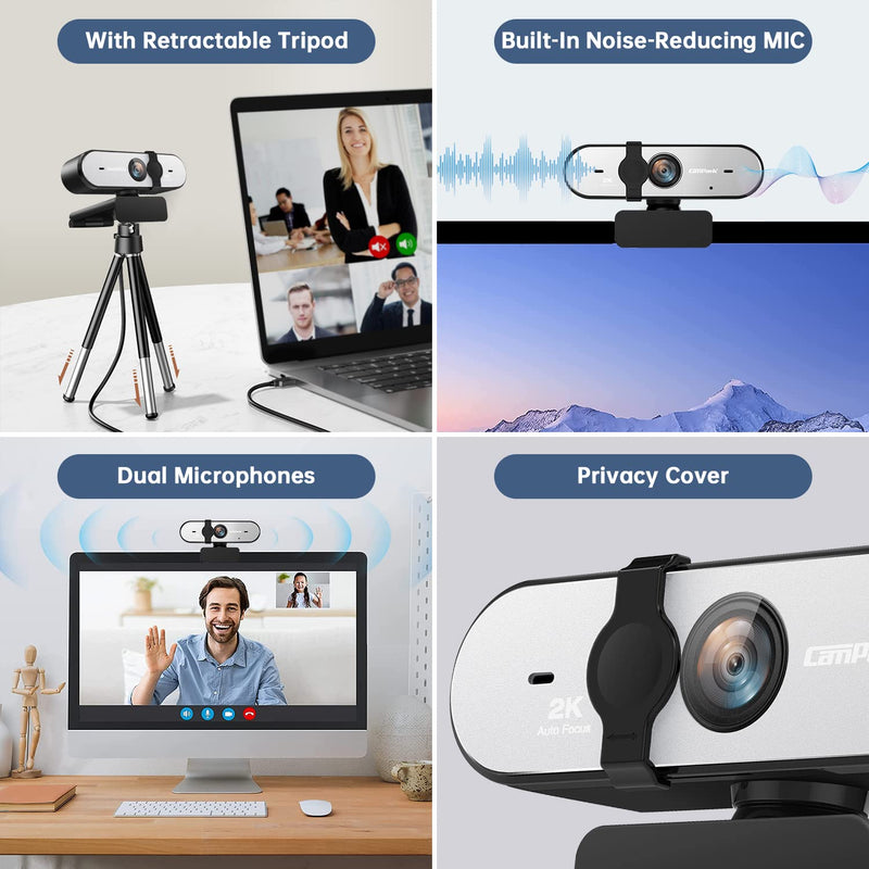  [AUSTRALIA] - Webcam with Microphone Camera for Computer,0.1 Second Auto-Focus,2K Full HD Webcams,Dual Microphone & Cover Web Camera,for YouTube/OBS/Facebook/Gaming/Zoom/Skype/FaceTime/Teams/Twitch/Etc