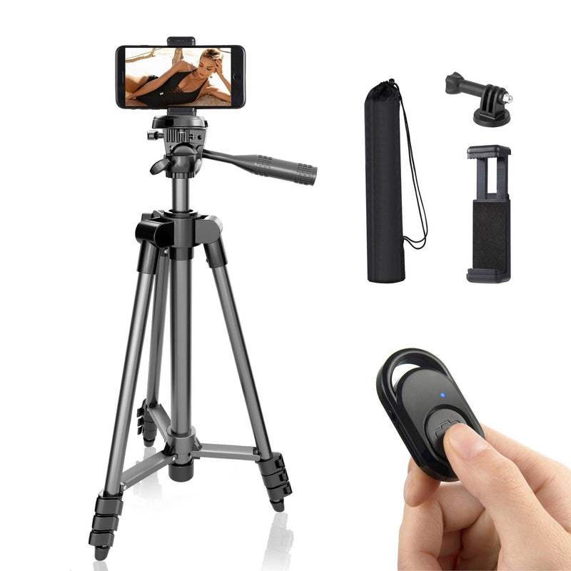  [AUSTRALIA] - Polarduck Phone Tripod Camera Stand: 51-Inch 130cm Lightweight Travel Tripod for iPhone with Remote & Phone Holder & GoPro Adapter Compatible with iPhone & Android Cell Phone | Space Grey