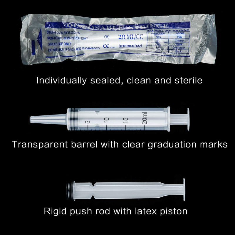  [AUSTRALIA] - 20 Packs Plastic Syringe Liquid Measuring Syringe with Measurement 20 ml Needleless Industrial Syringe for Labs Measuring Liquids Feeding Pets Gardening Oil or Glue Applicator Favors