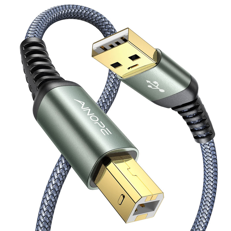  [AUSTRALIA] - AINOPE USB Printer Cable, 6.6FT/2 Meter USB Printer Cord Never Rupture USB 2.0 Type A Male to B Male Scanner Cord High Speed for HP, Canon, Dell, Epson, Lexmark, Xerox and More Grey