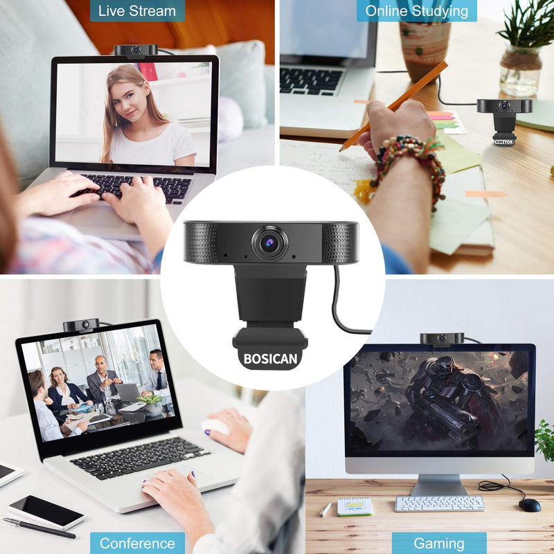  [AUSTRALIA] - BOSICAN 1080P HD Webcam with Microphone, Desktop Laptop Computer USB 2.0 Web Camera, Plug and Play, for Video Streaming, Online Classes, Conference, Gaming (Black) Black