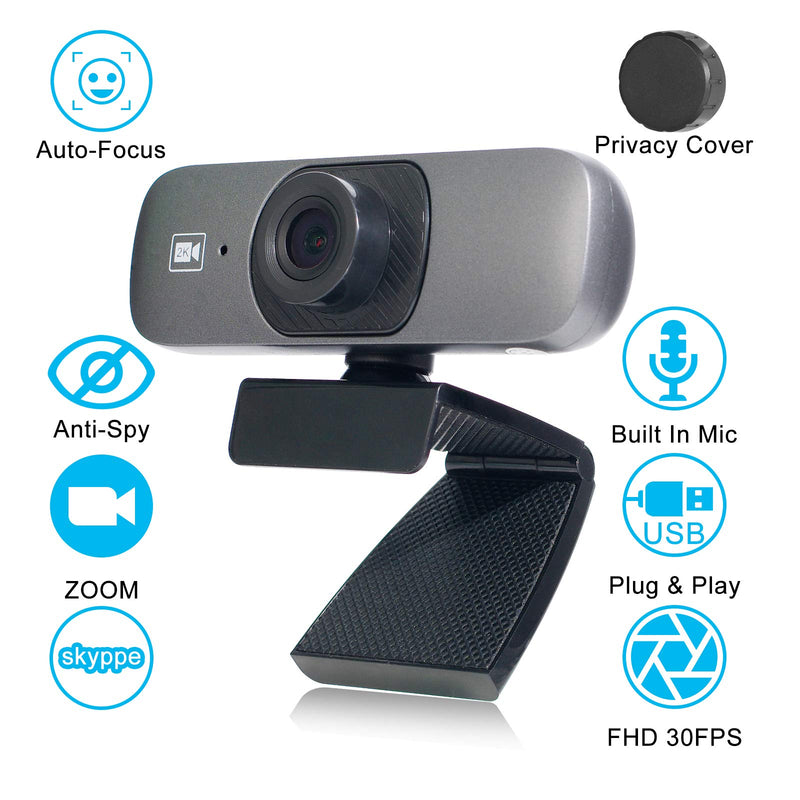  [AUSTRALIA] - 2K Webcam with Microphone for Desktop, Web Camera for Computers, USB Webcam Compatible with PC/Desktop/Laptop/Mac, Computer Webcam Plug & Play