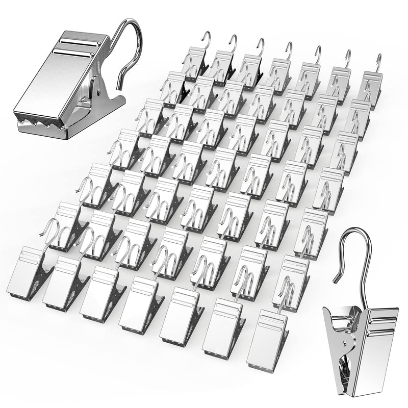  [AUSTRALIA] - 50 PCS Curtain Hooks Heavy Duty Clips with Hooks, Stainless Steel Shower Curtain Clips with Hook for Vendor Display Supplies, Home Decoration, Photos, Art Craft Display (Silver)