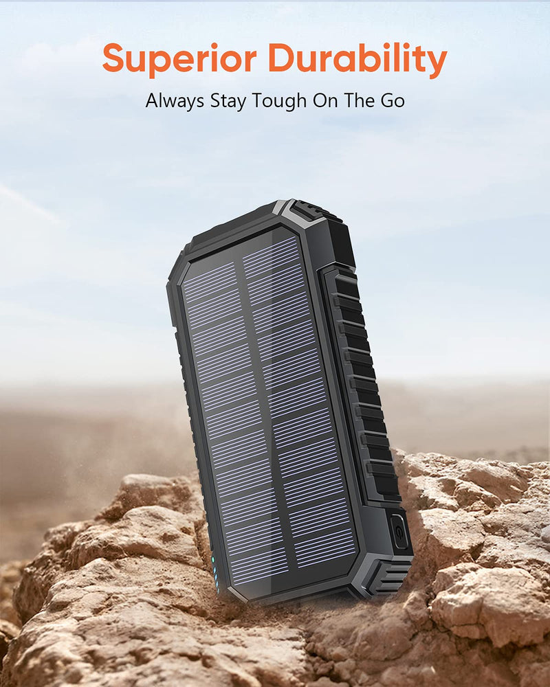  [AUSTRALIA] - Solar Power Bank 26800mAh, Riapow Solar Charger Fast Charge 3.0A Qi Portable Charger External Battery with 4 Outputs & LED Flashlight Phone Chargers for Phone, Tablet and Camping Outdoors Black