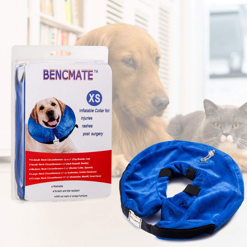 BENCMATE Protective Inflatable Collar for Dogs and Cats - Soft Pet Recovery Collar Does Not Block Vision E-Collar X-Small Blue - LeoForward Australia