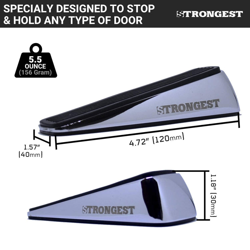  [AUSTRALIA] - Strongest Door Stopper, Heavy Duty Door Stop Wedge Made of Premium Quality Zinc and Rubber Suits Any Door, Any Floor. Set of 2 Plus Bonus Self Adhesive Wall Protectors Black Silver 2 Pack
