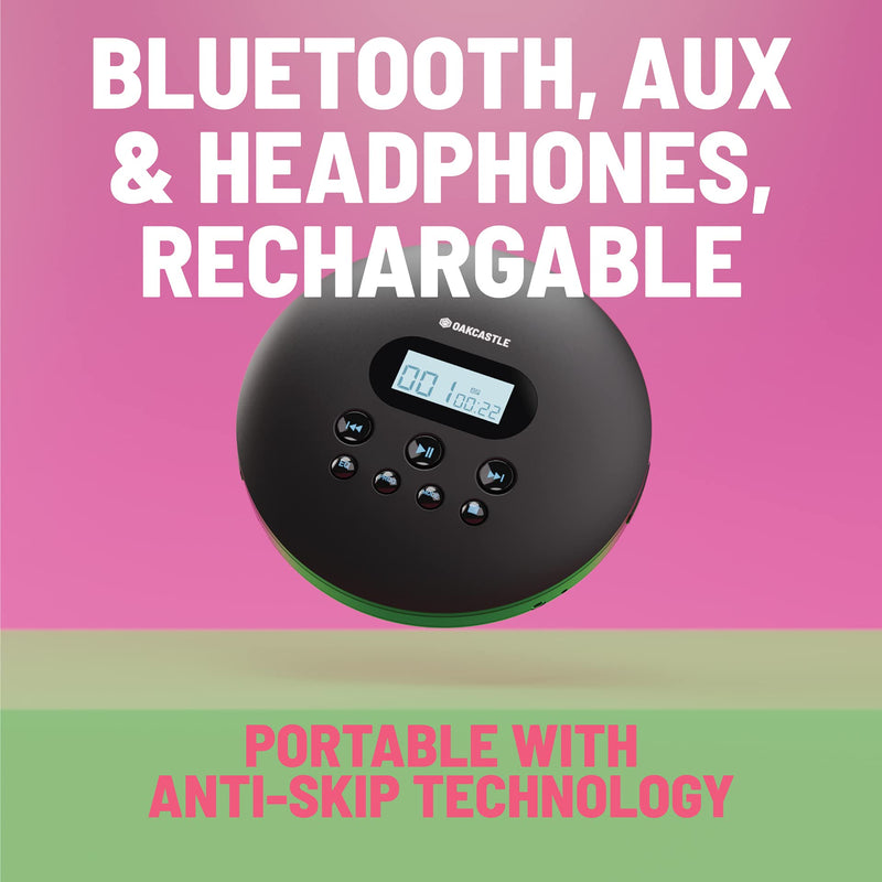  [AUSTRALIA] - Oakcastle CD100 Portable CD Player with Bluetooth | Rechargeable Battery | Headphones Included | AUX Output