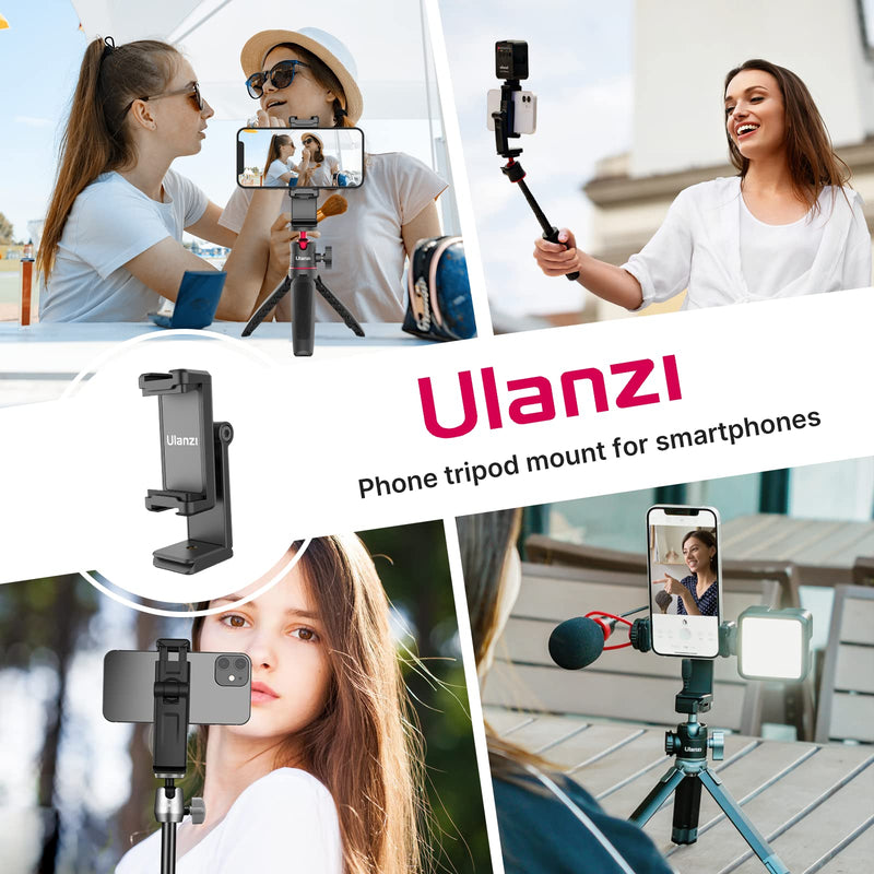  [AUSTRALIA] - ULANZI ST-22 Phone Tripod Adapter Mount, Adjustable Cell Phone Holder with 2 Cold Shoe, Universal Smartphone Clamp, Vertical Horizontal Bracket for iPhone, Samsung Galaxy and All Phones