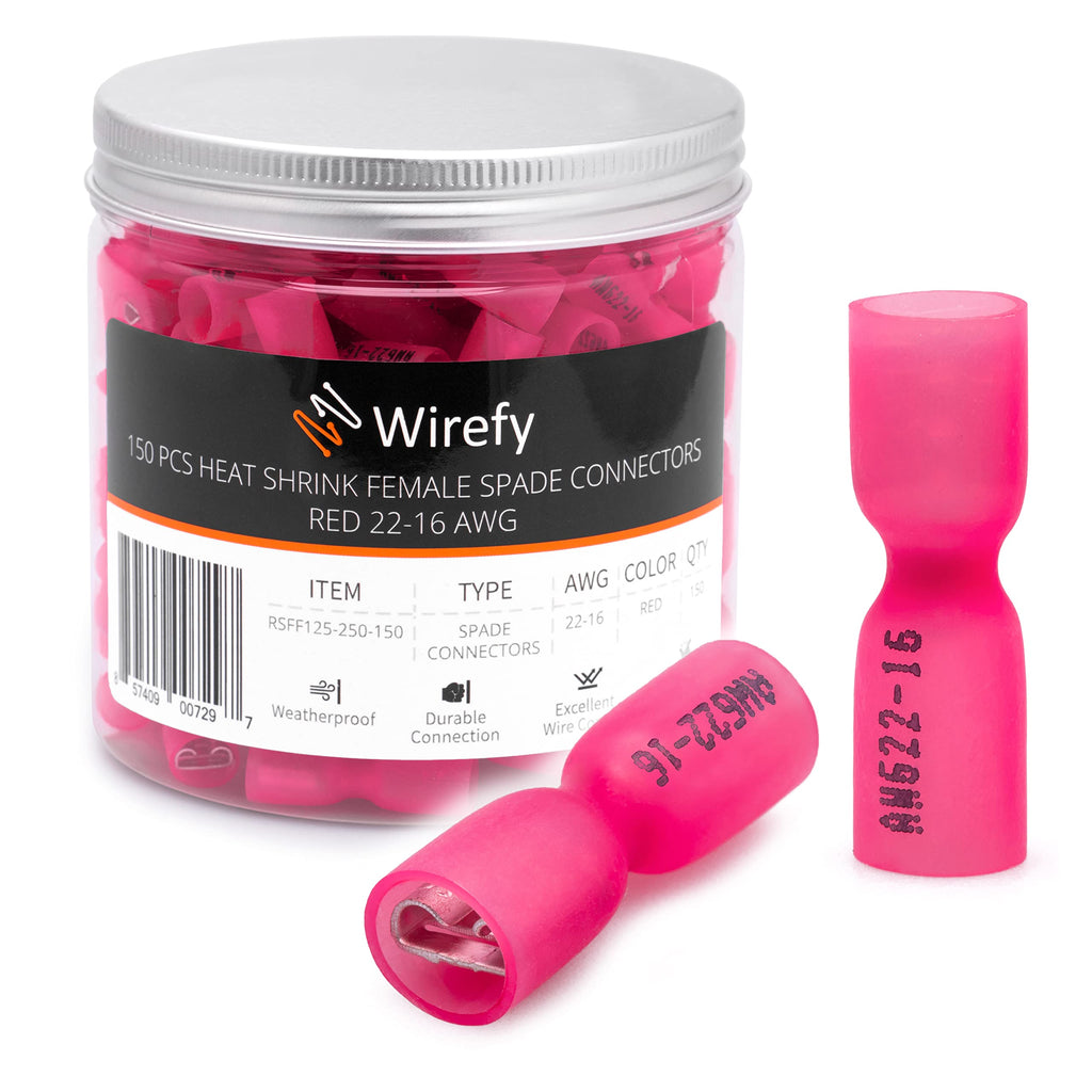  [AUSTRALIA] - 150 PCS Wirefy Female Spade Connectors - Heat Shrink Spade Connector Kit - Quick Disconnect Wire Connectors - Electrical Spade Terminals - Red 22-16 Gauge