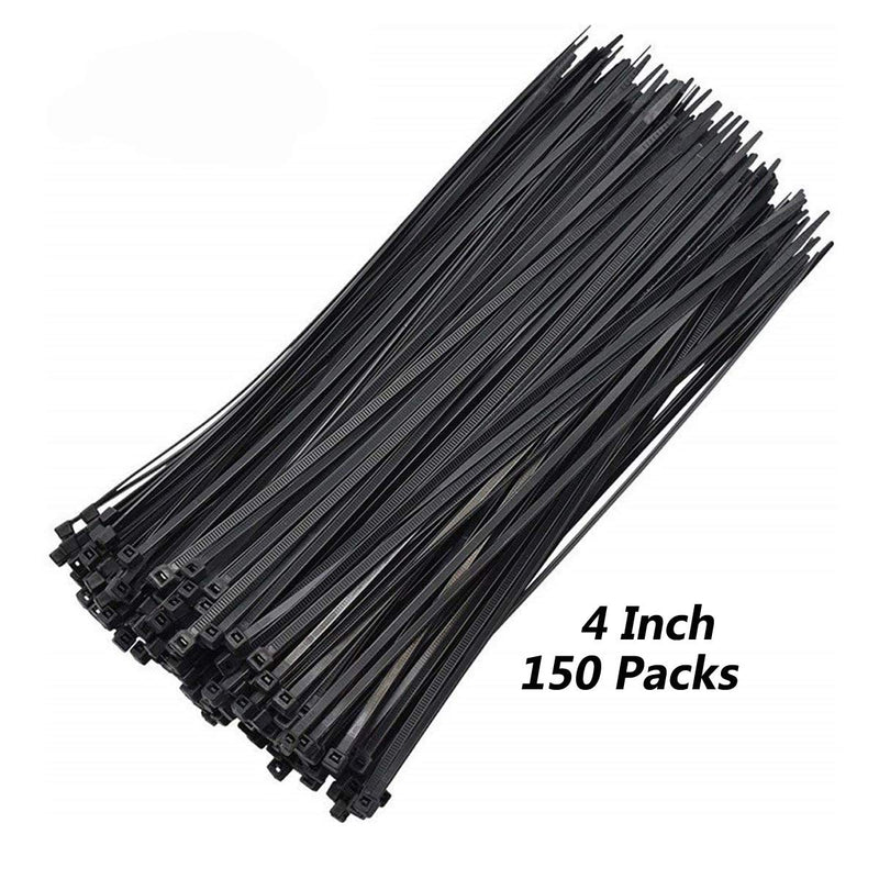  [AUSTRALIA] - 150 Pack,Multi-Purpose Cable Zip Ties,4-Inch Length,0.096 Inch Width Nylon Self Locking Heavy Duty Wire Ties Cable Ties,Black 4 inch Black