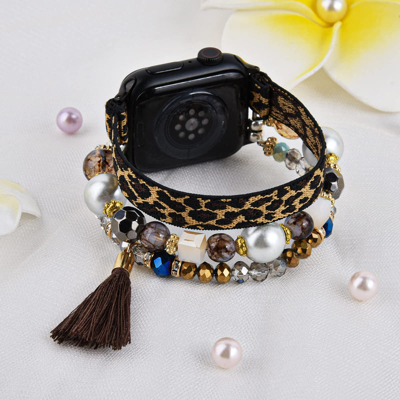  [AUSTRALIA] - Glittering Beaded Compatible with Apple Watch SE 40mm 44mm Series 6/5/4 41mm 45mm Series 7 Bands, iWatch Series 3/2/1 38mm 42mm Bracelets, CAGOS iPhone Watch Band for Women Brown 41mm/40mm/38mm
