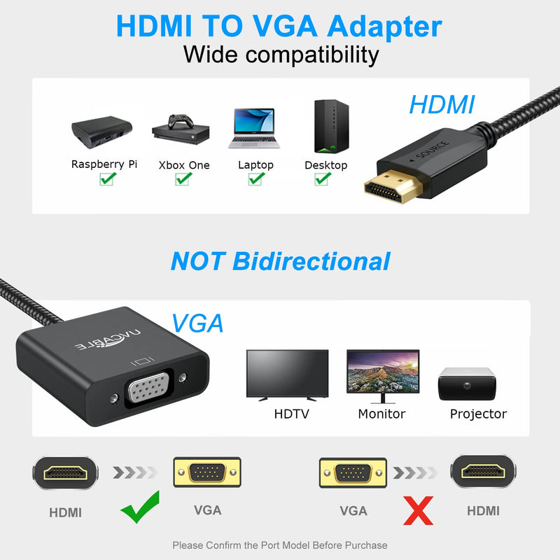  [AUSTRALIA] - HDMI to VGA Adapter 10-Pack, HDMI to VGA Adapter Male to Female Cable 1080P for Desktop, Laptop, PC, Monitor, Projector, HDTV, Chromebook, Raspberry Pi, Roku, Xbox and More-Braided black