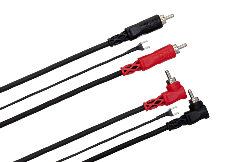 Hosa CRA-202DJ Dual RCA to Dual Right Angle RCA with Ground Wire Stereo Interconnect Cable, 2 Meters 2 Meter - LeoForward Australia