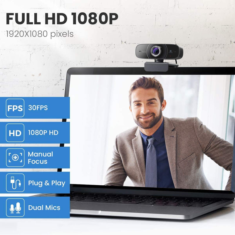  [AUSTRALIA] - Webcam 1080P with Microphone HD Web Cam 30fps, Vitade 826M USB Computer Web Camera Cam for Streaming Gaming Conferencing Mac Windows 8 10 PC Laptop Desktop Plug & Play