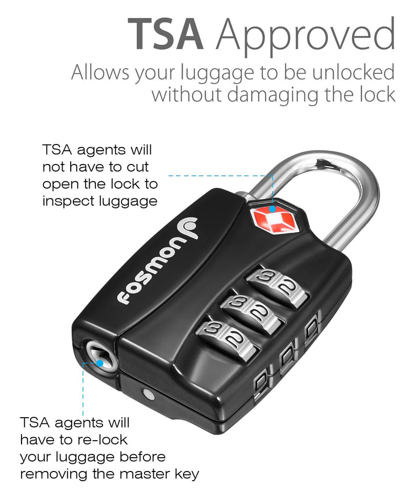  [AUSTRALIA] - TSA Approved Luggage Locks, Fosmon (3 Pack) Open Alert Indicator 3 Digit Combination Padlock Codes with Alloy Body for Travel Bag, Suit Case, Lockers, Gym, Bike Locks or Other