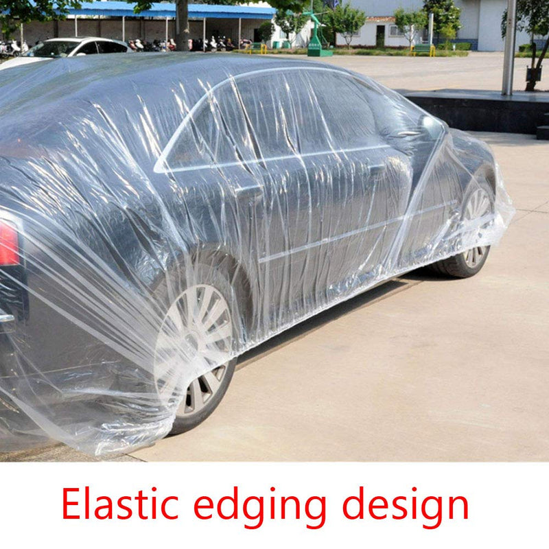  [AUSTRALIA] - ESUPPORT Elastic Band Clear Plastic Disposable Universal Car Covers Rain Dust Garage Cover Waterproof Temporary 12ft X 22ft