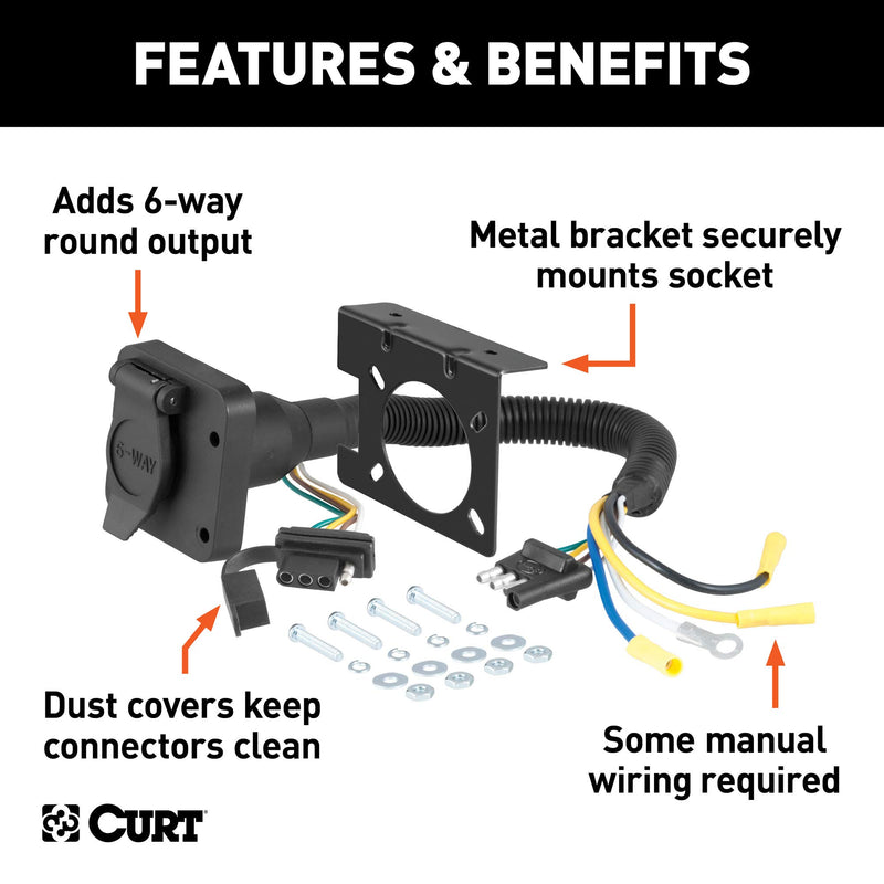  [AUSTRALIA] - CURT 57604 Dual-Output 4-Way Flat Vehicle-Side to 6-Way Round Trailer Wiring Adapter