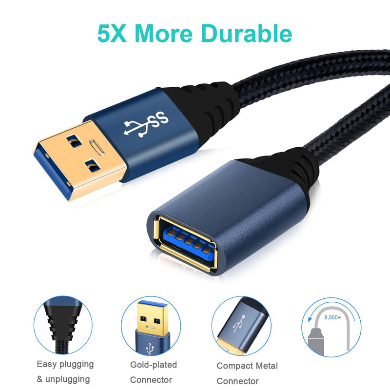  [AUSTRALIA] - USB 3.0 Extension Cable, Besgoods 2-Pack 10Ft Braided USB to USB Extension Cable - A Male to A Female with Metal Gold-Plated Connector Compatible Mouse,Keyboard,Printer，PS4 - Black Black Black
