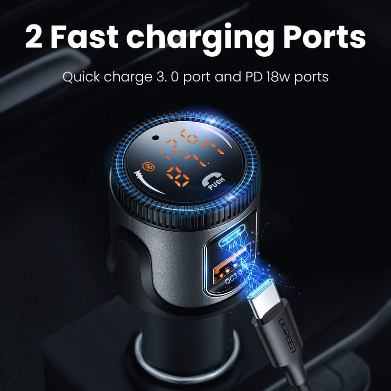  [AUSTRALIA] - Bluetooth 5.1 FM Transmitter for Car, Wireless Bluetooth Car Adapter with 36W QC 3.0 + PD 3.0 USB C Fast Charger, Car Radio Transmitter, Support Hands-Free Phone Call Siri Voice Assistant