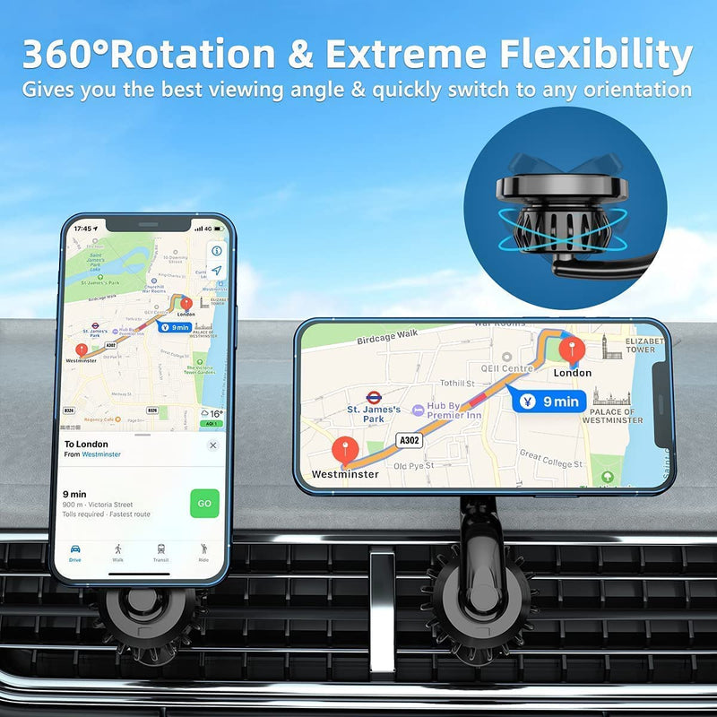  [AUSTRALIA] - Magnetic Cell Phone Car Mount, 360° Rotate Arm Smartphone Cradle, Upgraded Hook Shape Firm Lock Design - Never Block the Vent, 6 Strong Magnets, Compatible with 4 - 6.7" Smartphone and Tablets