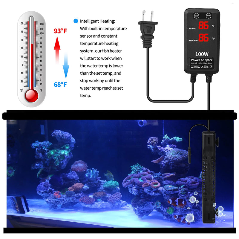 SZELAM 100W/300W/500W/800W Aquarium Heater Submersible Fish Tank Heaters with Intelligent Temperature Probe and LED Display External Temperature Controller,for Fish Tank 5-158 Gallons 100W (for 5-26 gallon tank) - LeoForward Australia