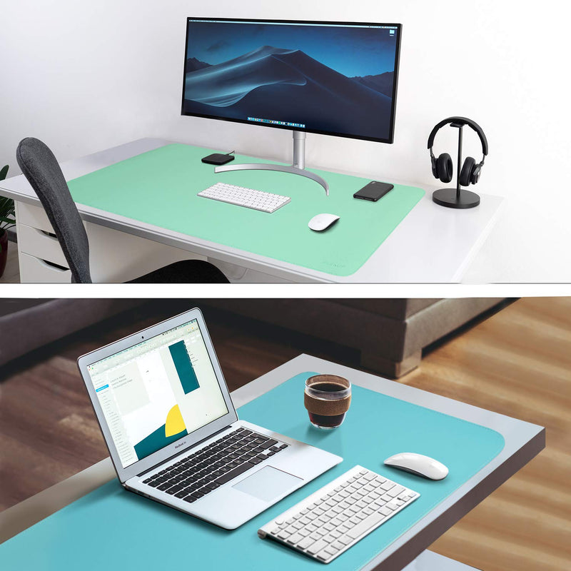 Green/Lake Blue Dual Sided PU Leather Desk Pad, 2021 Upgraded Sewing Laptop Mat, Waterproof Large Mouse Pad, Smooth Writing/Painting Mat Non-Slip Desk Protector/Decoration 31.5"x15.8" (80x40cm) Light Green/Lake Blue - LeoForward Australia