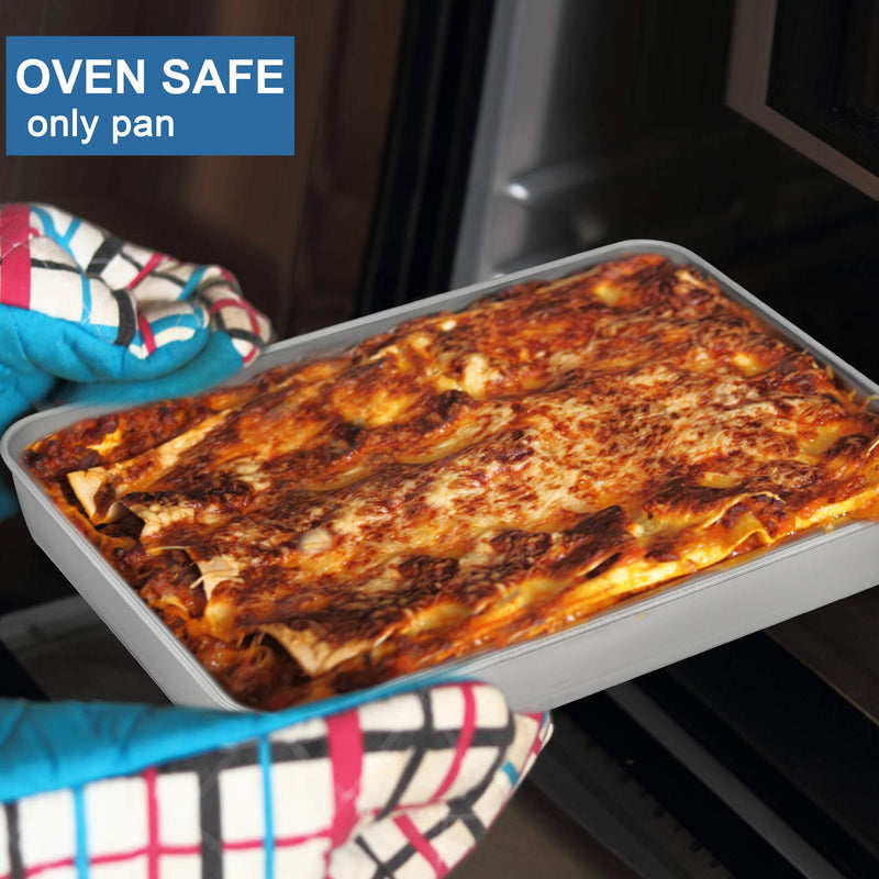 [AUSTRALIA] - P&P CHEF Baking Sheet Pan with Airtight Lid, Stainless Steel Lasagna Cake Pan and Plastic Lid, 12.3 Inch Rectangular Bakeware for Baking Reheating Roasting Storing, Heavy Duty & Dishwasher Safe 2