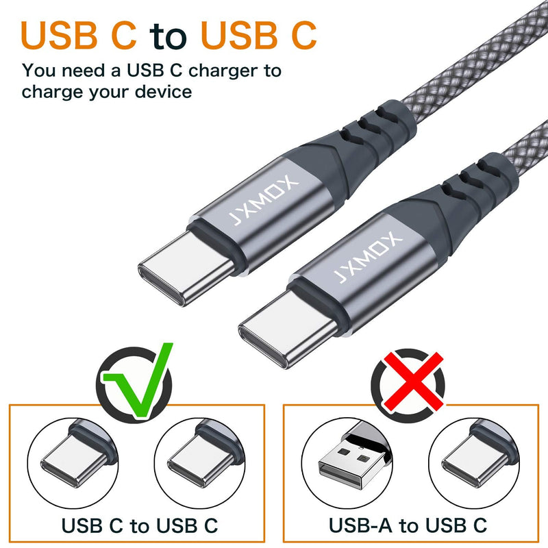  [AUSTRALIA] - Short USB C to USB C Cable 60W, (2 Pack 1ft) JXMOX Type C Fast Charging Cord Charger Compatible with Samsung Galaxy S22 S21 S20 Ultra Plus S20+ Note 20 10, Google Pixel 2/3/4 XL,iPad Pro/Air4 (Grey) Grey