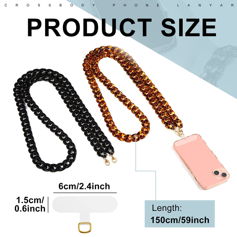  [AUSTRALIA] - Wrestler 2 Pack Crossbody Phone Lanyard Hands Free Cell Phone Lanyard Adjustable Phone Chain Strap Phone Crossbody Strap Charm Compatible with Universal Phones Cases, 59 Inch, Leopard and Matte Black