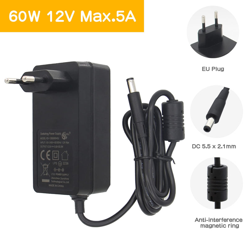  [AUSTRALIA] - Geekworm 12V 5A 60W power supply | AC 100-240V | DC 5.5*2.1mm | 3D printers/surveillance cameras/audio amplifiers/Raspberry Pi X735 V3.0/ X880/ X832 / NASPi Gemini 2.5 V2.0