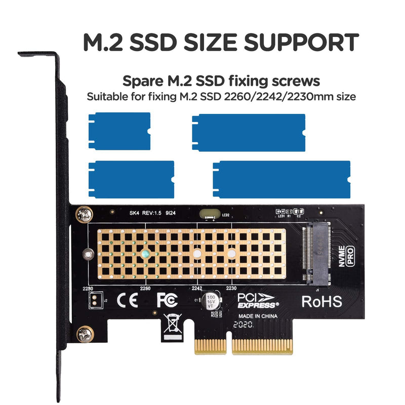  [AUSTRALIA] - M.2 NVME SSD to PCIe 4.0/3.0 x4 Adapter, M.2 2280 2260 2242 2230 SSD to PCIe 4.0/3.0 x4 Host Controller Adapter Card with Aluminum Heatsink for PC Desktop with Full Speed