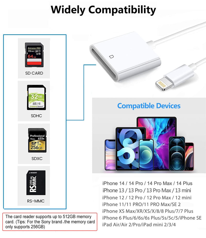  [AUSTRALIA] - Apple Lightning to SD Card Camera Reader, Trail Camera Viewer SD Memory Card Adapter for iPhone 14/13/12/11/XS/XR/X/8/7/iPad, Plug and Play
