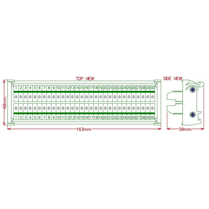  [AUSTRALIA] - Electronics-Salon DIN Rail Mount 30 Position 24A / 400V Screw Terminal Block Distribution Module.