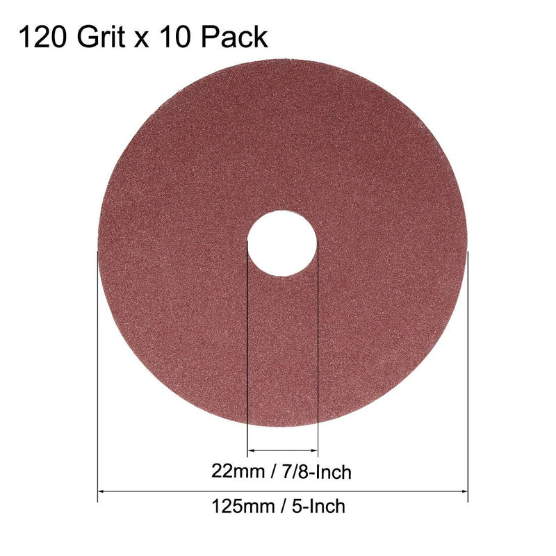  [AUSTRALIA] - uxcell 5-Inch x 7/8-Inch Aluminum Oxide Resin Fiber Discs, Center Hole 120 Grit Sanding Grinding Discs, 10 Pack