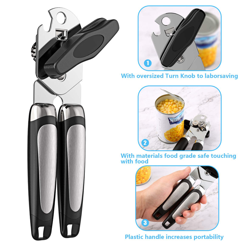 Can Opener, Kitchen Durable Stainless Steel Heavy Duty Can Opener Manual Smooth Edge Food Safety Cut 3-in-1 Can Openers Bottle for Seniors with Arthritis Hands Friendly - LeoForward Australia