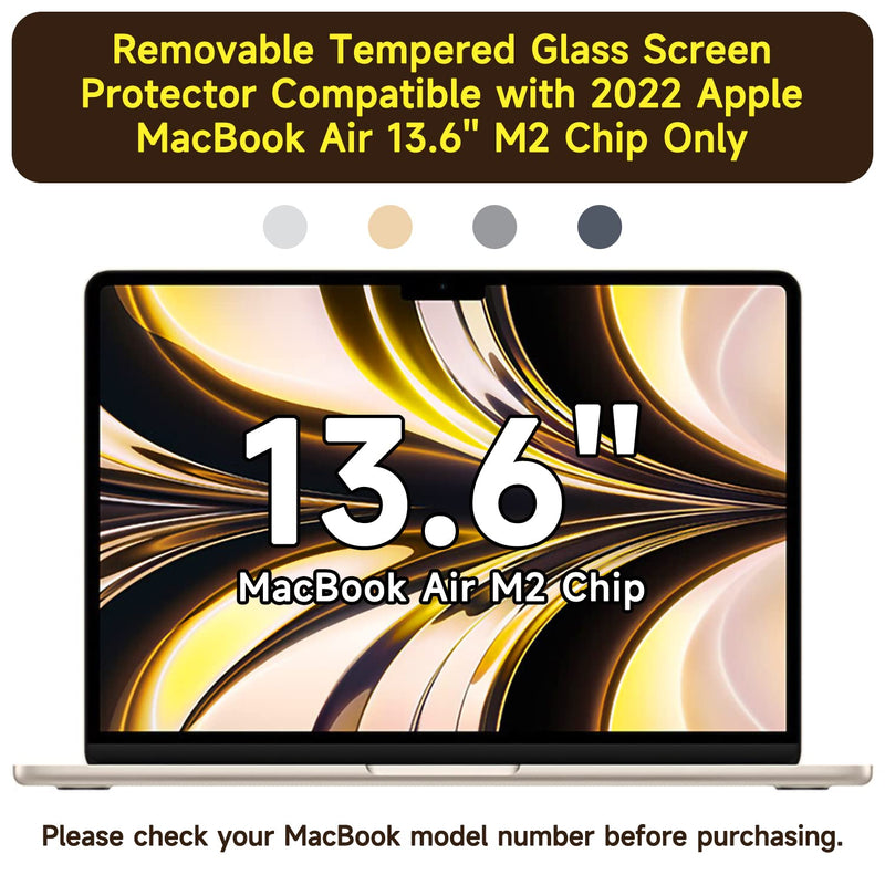  [AUSTRALIA] - Removable Tempered Glass Screen Protector Compatible with 2022 Apple MacBook Air 13.6'' M2 Chip, 9H Hardness/No Bubbles&Line/Anti-Scratch/Anti-Fingerprint/Clear