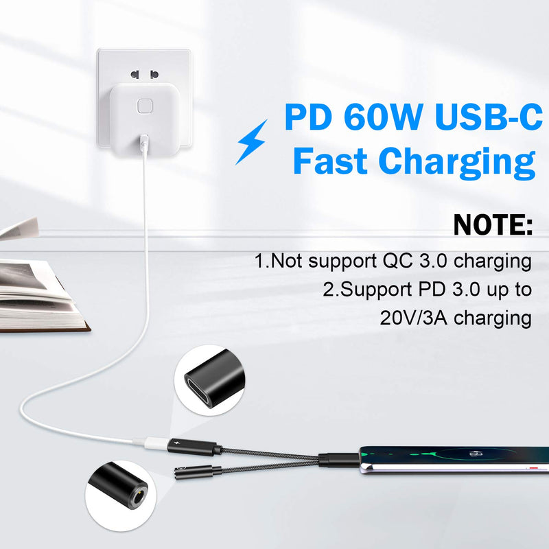 USB C to 3.5mm Audio Adapter,USB Type C to Aux Audio Jack Cable with PD 60W Fast Charging USB C to 3.5mm Headphone Adapter Compatible with Galaxy S21 S20 Ultra S20+ Note 20,Pixel 4 3 2 XL More - LeoForward Australia