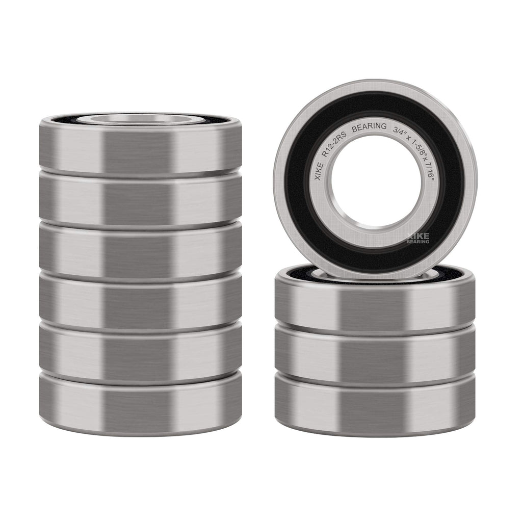 [AUSTRALIA] - XiKe 10 Pcs R12-2RS Double Rubber Seal Bearings 3/4" x 1-5/8" x 7/16", Pre-Lubricated and Stable Performance and Cost Effective, Deep Groove Ball Bearings. R12-2RS Size 3/4"x1-5/8"x7/16"