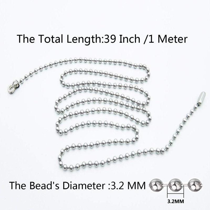  [AUSTRALIA] - Beaded Pull Chain Extension,Each Chain Length 39 Inch (1 Meter) with Two Additional Matching Connectors,3.2 mm Diameter Beaded,Silvery,4 pack