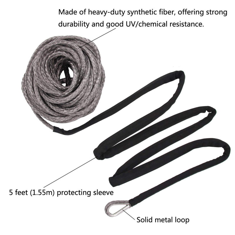  [AUSTRALIA] - Ucreative 3/16" x 50' 7000LBs Synthetic Winch Line Cable Rope with Black Protecing Sleeve for ATV UTV (Gray) Gray