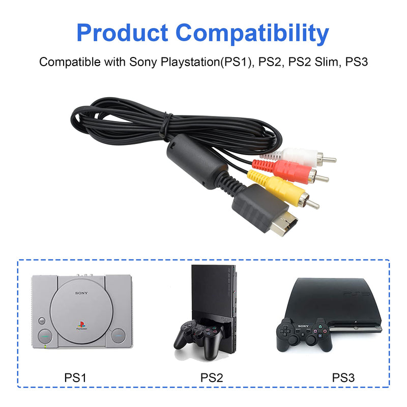 AV Cable for PS3 PS2 PS1, Audio Video RCA Cable Compatible with Playstation 1 2 3, 1.8M/6FT Composite 3 RCA Gold-Plated TV HDTV Display - LeoForward Australia