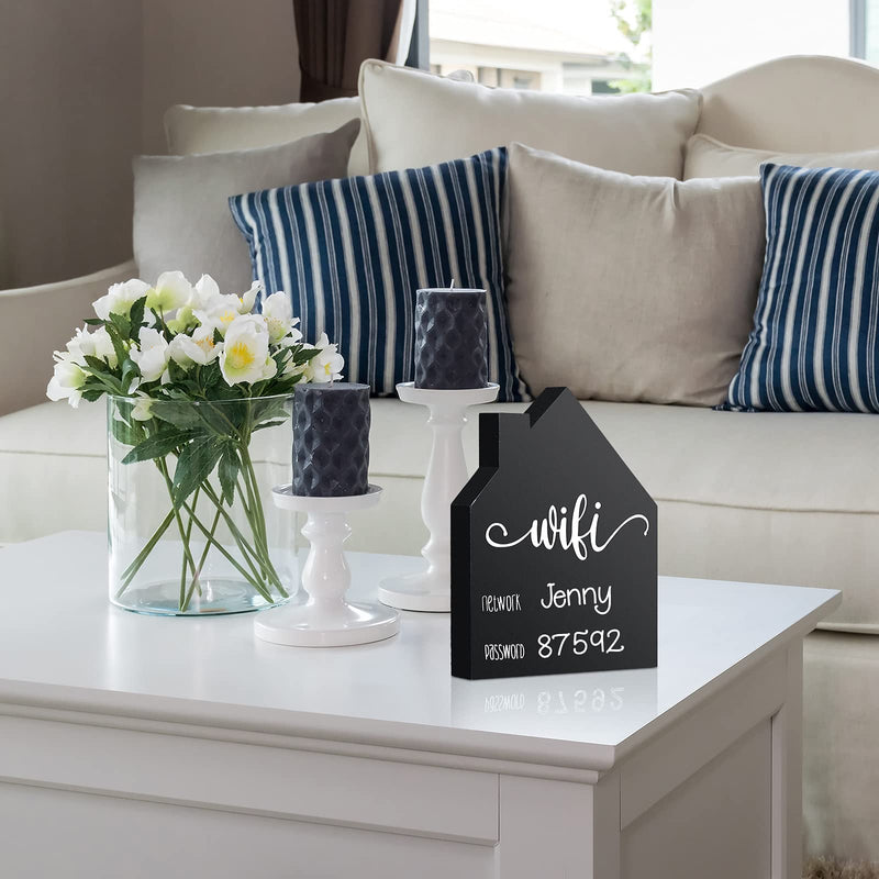  [AUSTRALIA] - WiFi Password Sign Wooden Table WiFi Sign Wooden Freestanding Sign with Board Erasable Pen Chalkboard Style Freestanding Sign for Home Business Table Centerpieces Decoration (Black) 5 x 3.7 x 0.6 Inches Black Style