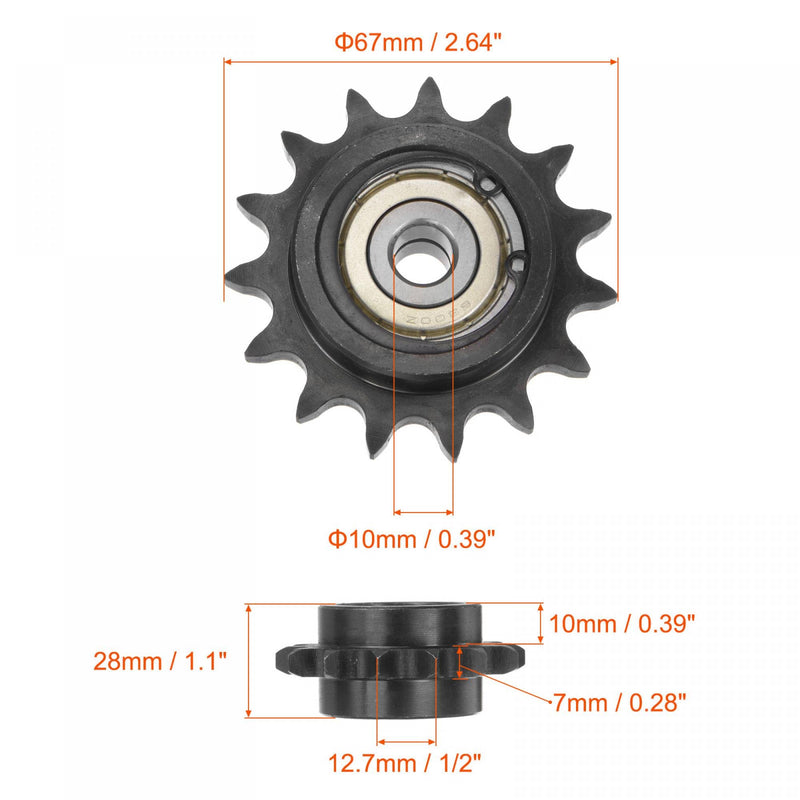  [AUSTRALIA] - uxcell #40 Chain Idler Sprocket, 10mm Bore 1/2" Pitch 15 Tooth Tensioner, Black Oxide Finished C45 Carbon Steel with Insert Double Bearing for ISO 08A Chains