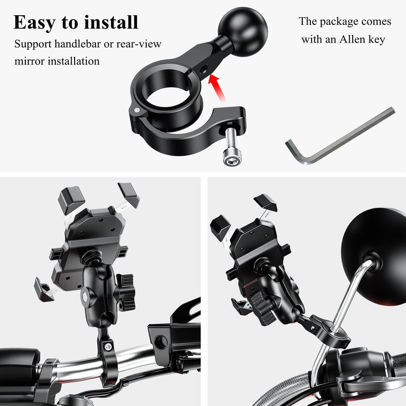  [AUSTRALIA] - BRCOVAN Aluminum Alloy 1 Inch Ball Mount Fit for Handlebars 0.5'' to 1.26'' in Diameter, Handlebar Mount Ball Compatible with RAM Mounts & 1'' Ball Socket Systems