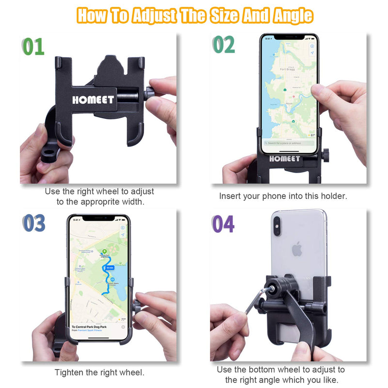  [AUSTRALIA] - Homeet Motorcycle Phone Mount, Metal Motorcycle Phone Holder Motorbike Rearview Mirror Smartphone Holder Mount Universal 【Φ10mm】- 360° Rotation Adjustable - Aluminum Alloy Metal Alloy