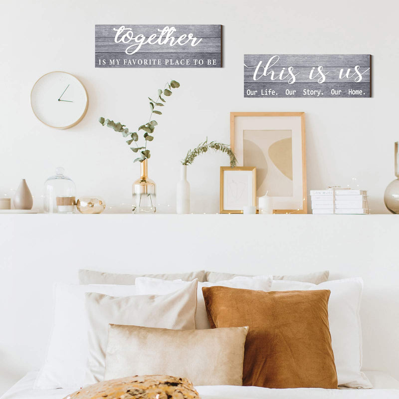  [AUSTRALIA] - 2 Pieces This is Us Our Life Our Story Rustic Print Wood Signs Together Rustic Wooden Wall Art Signs Farmhouse Entryway Signs for Bedroom Living Room Office Decor, 4.7 x 13.8 Inch (Gray) Gray